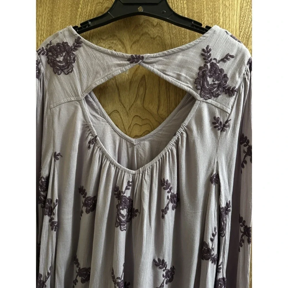 Free People Mauve Purple Floral Embroidered Long Sleeve Swing Mini Dress43
